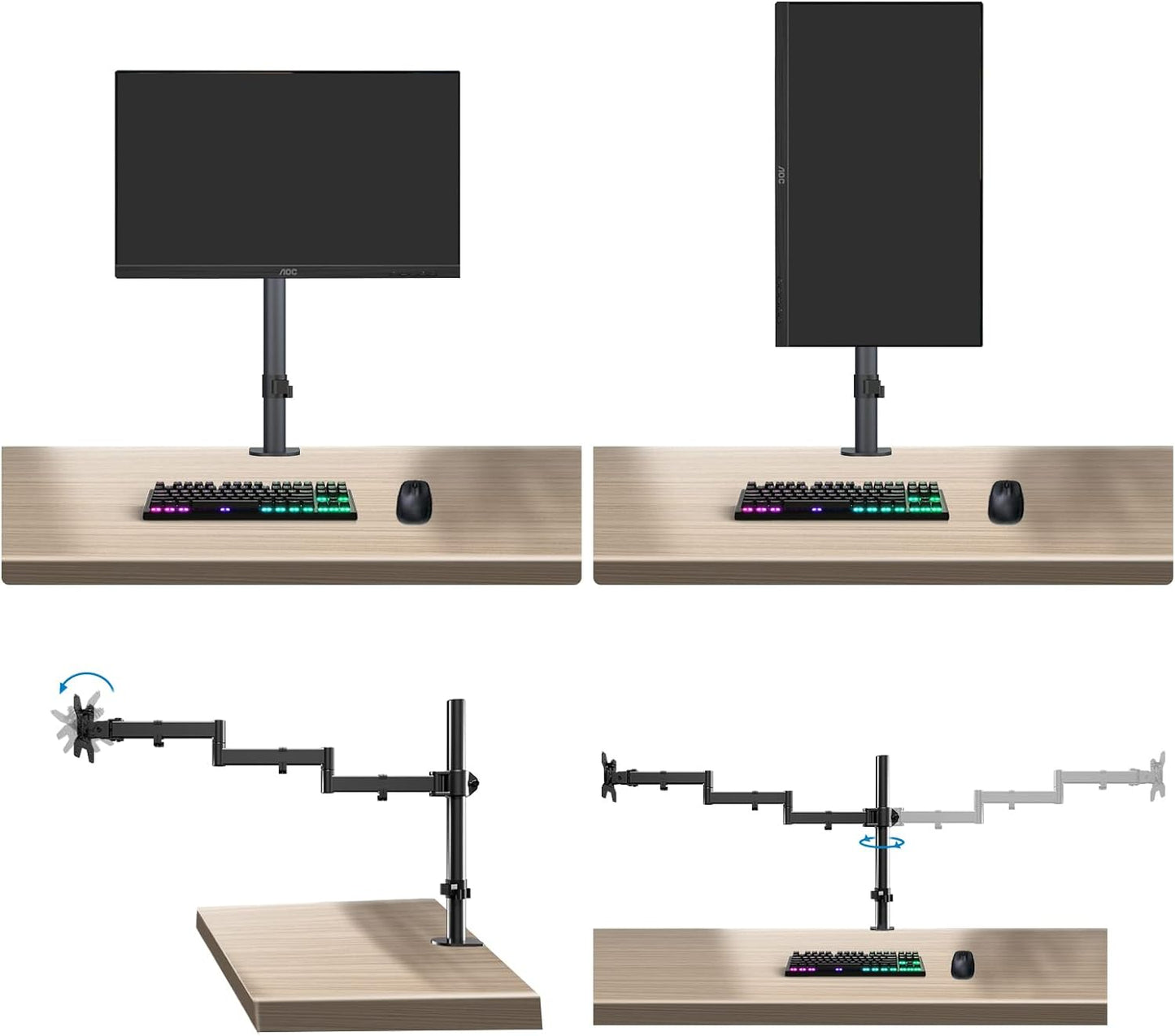 Single Long Monitor Stand, 13 to 32 Inch Computer Monitor Desk Mount, Extra Long Adjustable Monitor Arm, VESA Stand for 1 Screen, Max VESA 100X100, Single Monitor Mount, Long Monitor Arm MD9431