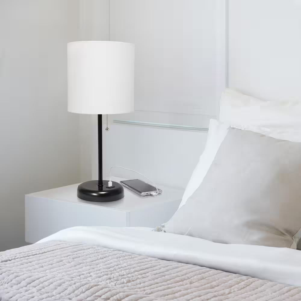 19.5 In. White and Black Stick Lamp with USB Charging Port