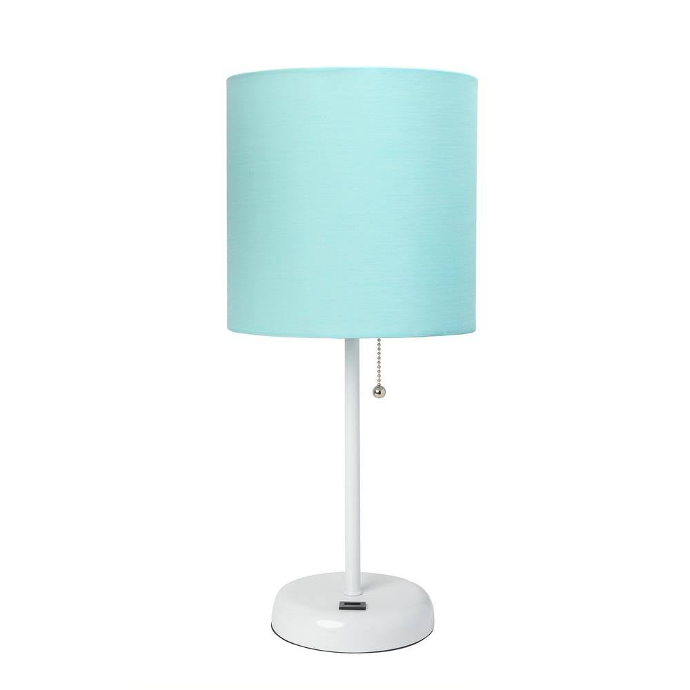 19.5 In. Aqua and White Stick Lamp with USB Charging Port