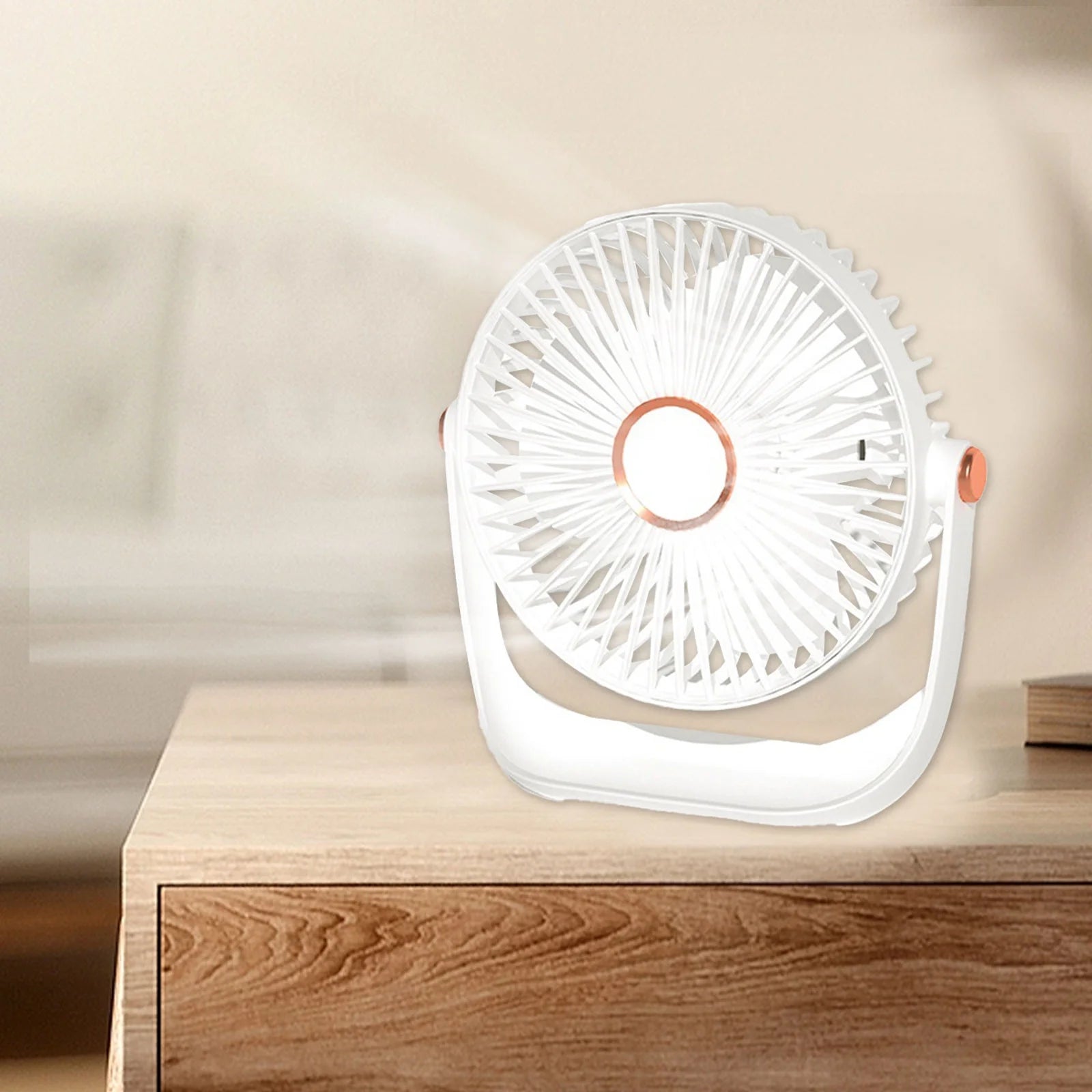 Small Fan Desktop Fan Quiet Brushless Turbine, Mini Electric Fan, Wall Mounted Usb 3-In-1 Portable Small Electric Night Light Fan