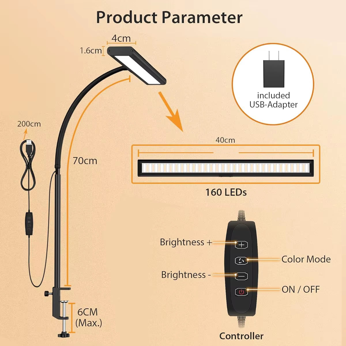 LED Desk Lamp with Clamp Remote Control Computer Desk Light Bright Desktop Light Adjustable Gooseneck Dimmable Clamp Desk Light