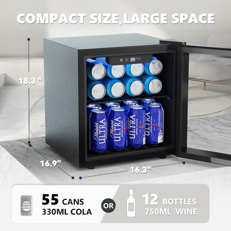 16.93-Inches W 55 -Can Capacity Black Freestanding Indoor Beverage Refrigerator with Glass Door