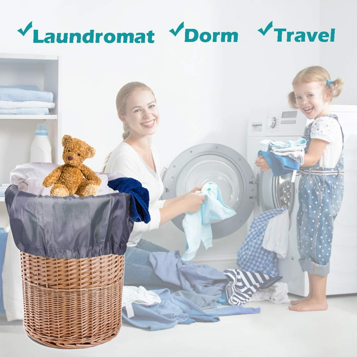 Heavy Duty Laundry Bag 2 Pack XL Nylon Laundry Bags with Straps, Washable Large Dirty Clothes Organizer with Drawstring Closure, Travel Washing Bag Fit a Laundry Hamper or Basket