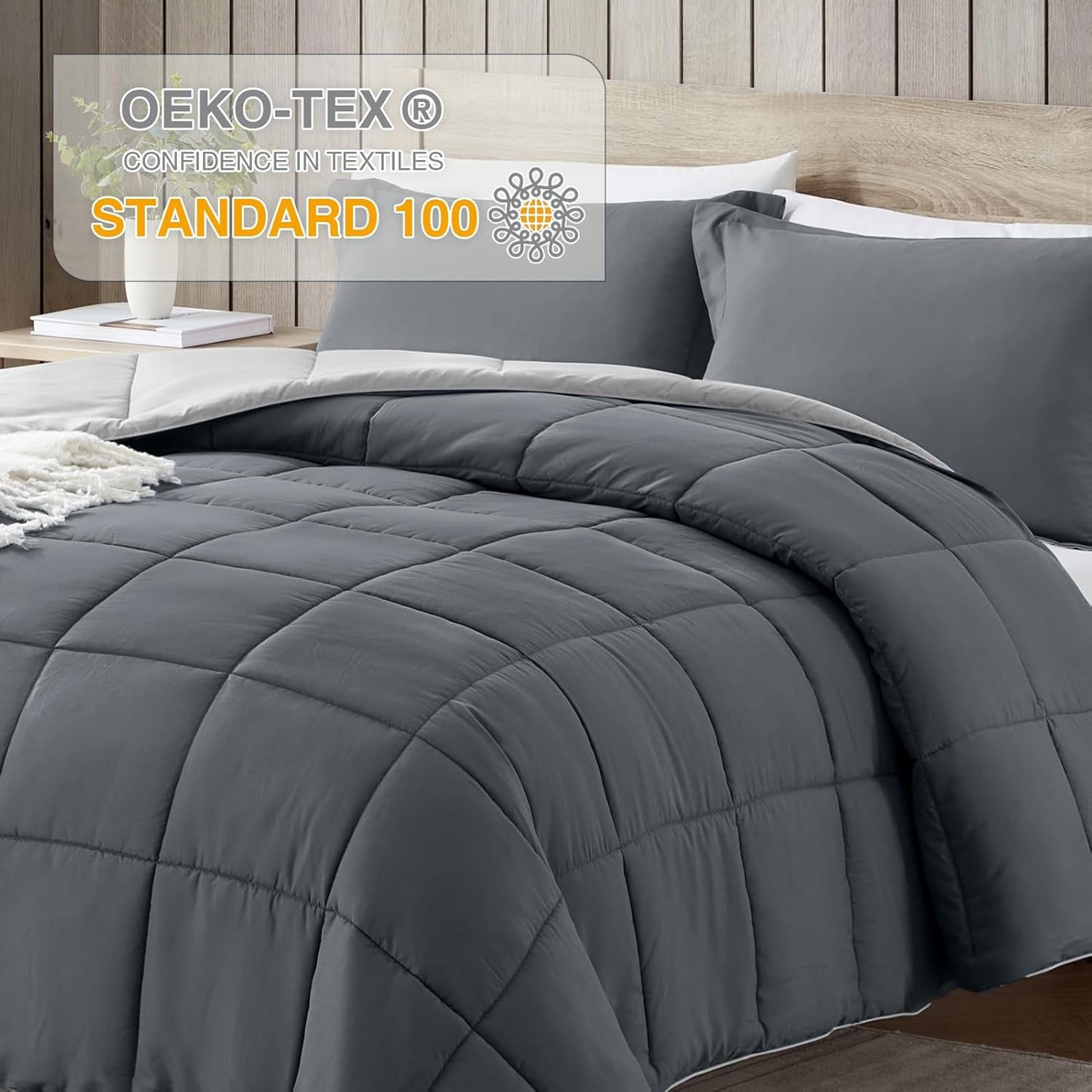 Twin Comforter Set, Grey Bedding Comforters Twin XL Size, 2 Pieces down Alternative Bed Comforter Lightweight, Soft Quilted Bed Set Breathable, Reversible All Season Bedding Sets Gray