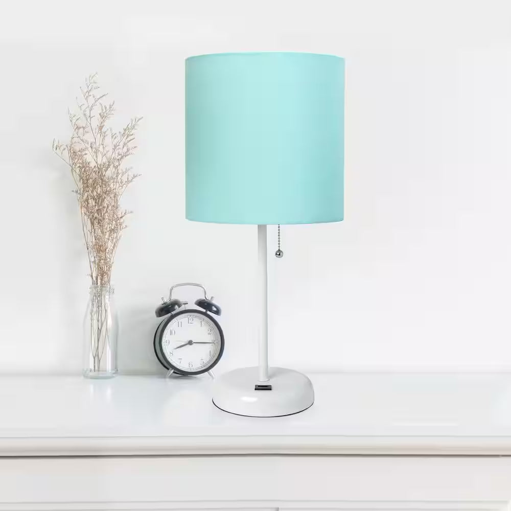 19.5 In. Aqua and White Stick Lamp with USB Charging Port