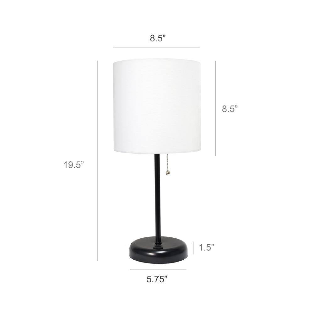 19.5 In. White and Black Stick Lamp with USB Charging Port