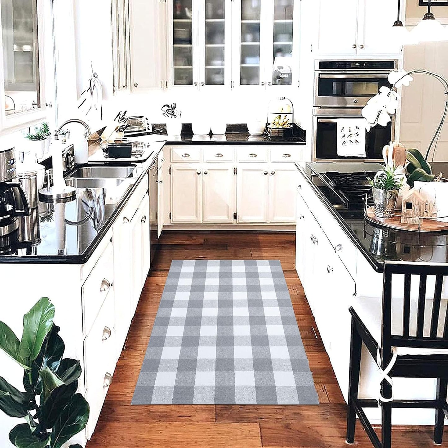 Buffalo Plaid Area Rugs 3X5 Ft Gray and White Checkered Rug Washable Front Door Mat Hand Woven Cotton Outdoor Rug Large Rug for Front Porch Kitchen Entryway Patio Bathroom