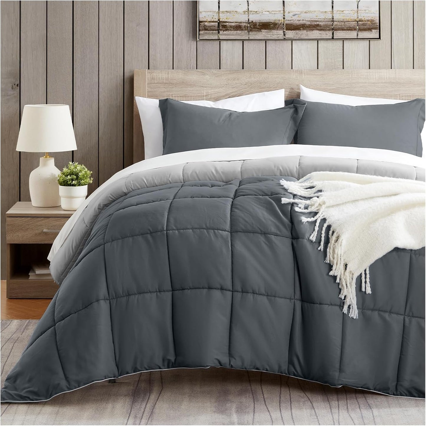 Twin Comforter Set, Grey Bedding Comforters Twin XL Size, 2 Pieces down Alternative Bed Comforter Lightweight, Soft Quilted Bed Set Breathable, Reversible All Season Bedding Sets Gray