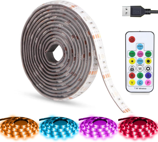 LED Strips Lights USB Powered RGB LED Lights Strip LED TV Backlight Strip with RF Remote Color Changing Strip Lights Waterproof IP65 LED Rope Lights LED Lights 2M 6.54FT