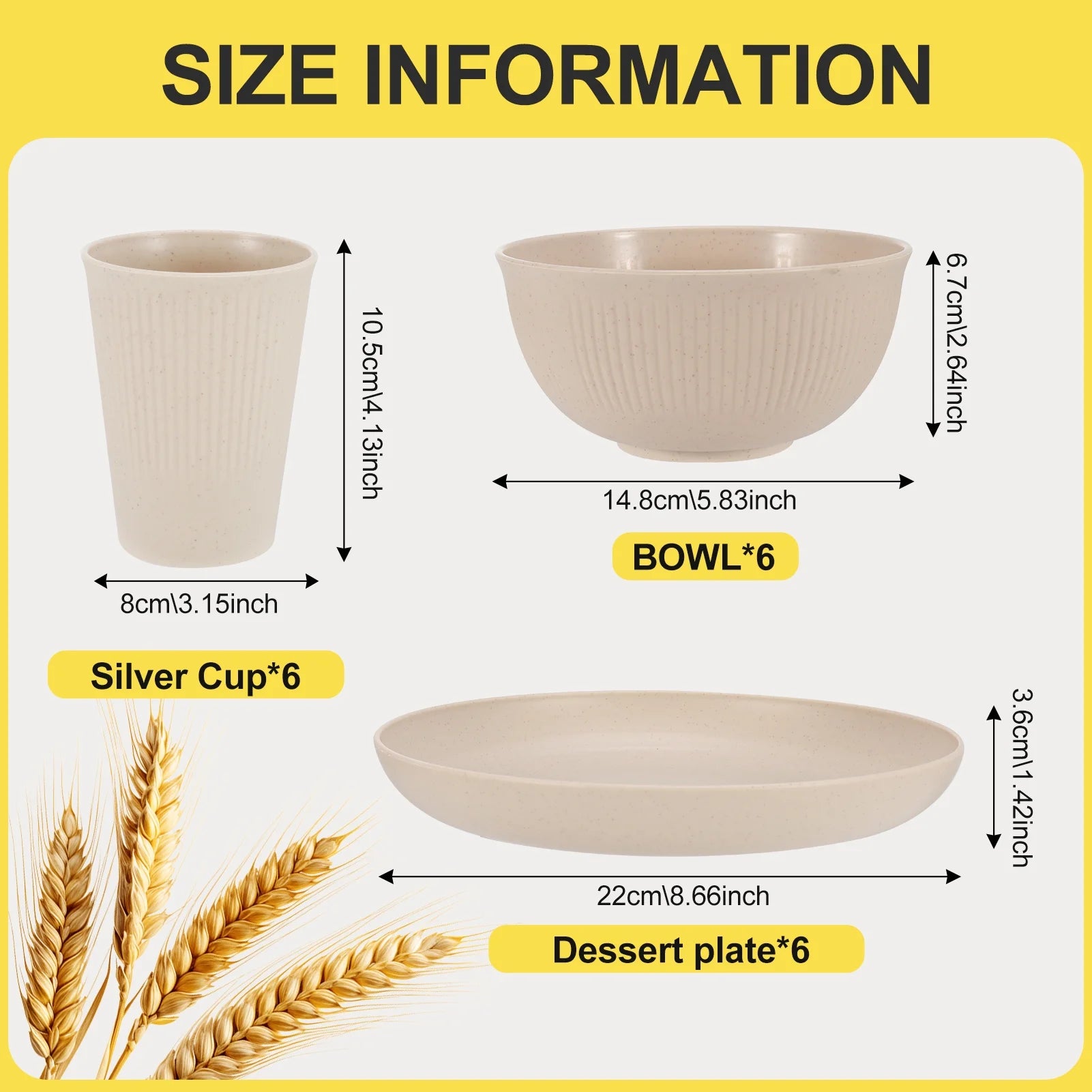 18 Pcs Wheat Straw Dinnerware Sets, Unbreakable Dinnerware Sets Kitchen Cups Plates and Bowls Sets Plates Set Reusable Microwave Dishwasher Safe