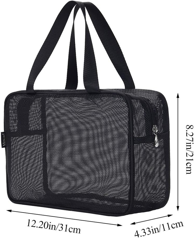 Mesh Shower Caddy Portable Toiletry Tote Gym Bag for College Dorm Bathroom (Black Large)