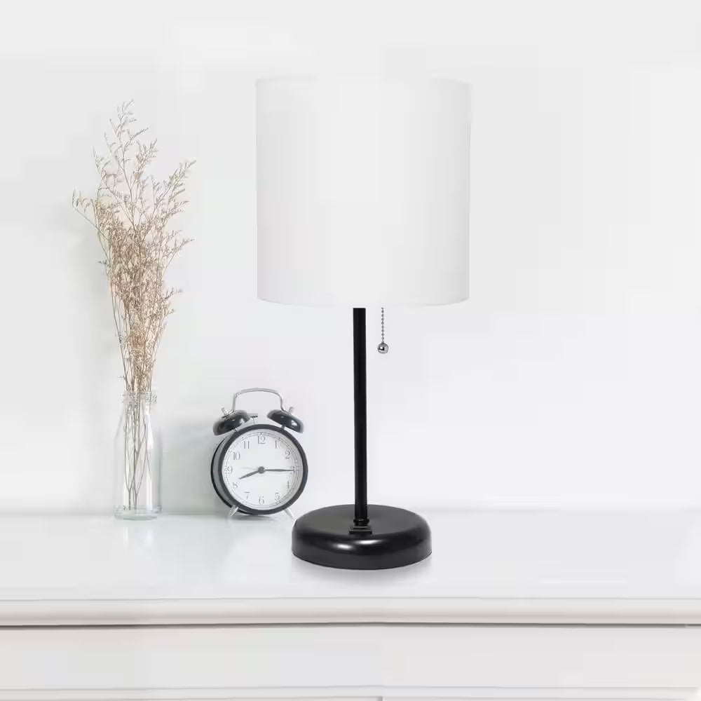 19.5 In. White and Black Stick Lamp with USB Charging Port