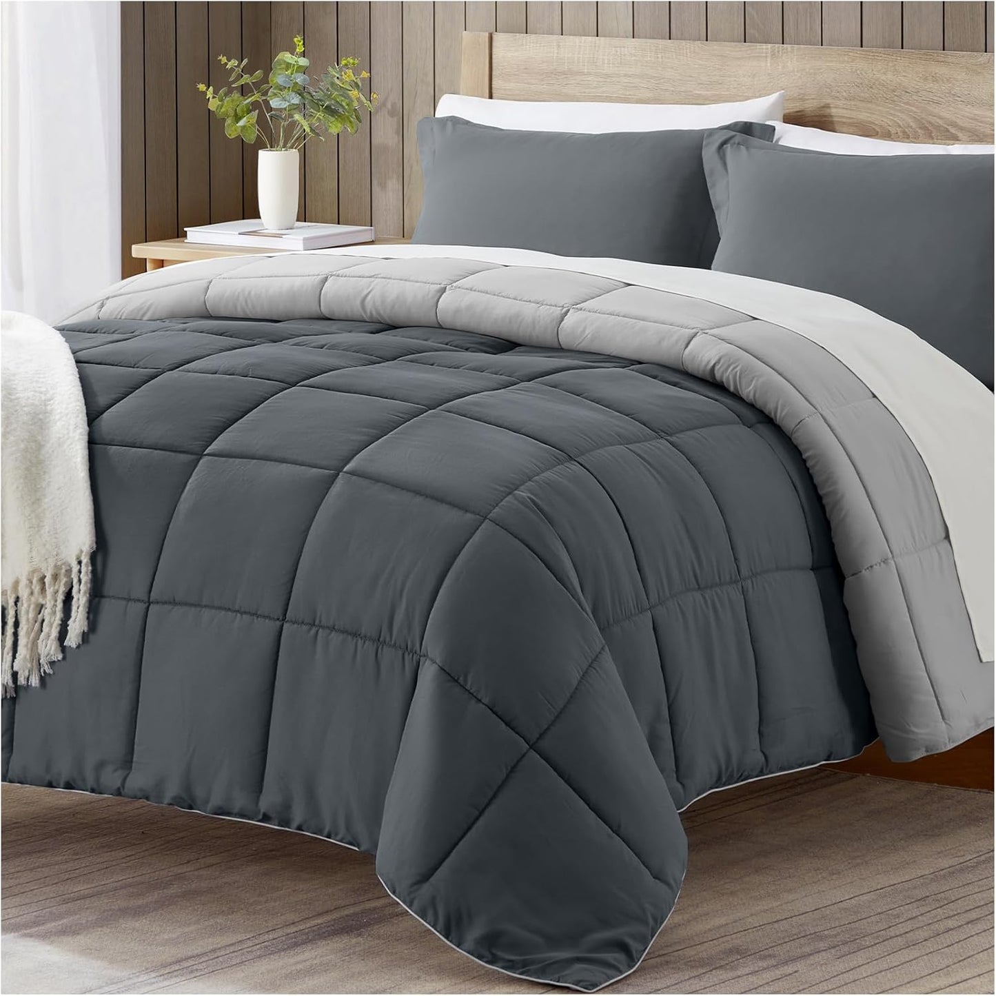 Twin Comforter Set, Grey Bedding Comforters Twin XL Size, 2 Pieces down Alternative Bed Comforter Lightweight, Soft Quilted Bed Set Breathable, Reversible All Season Bedding Sets Gray