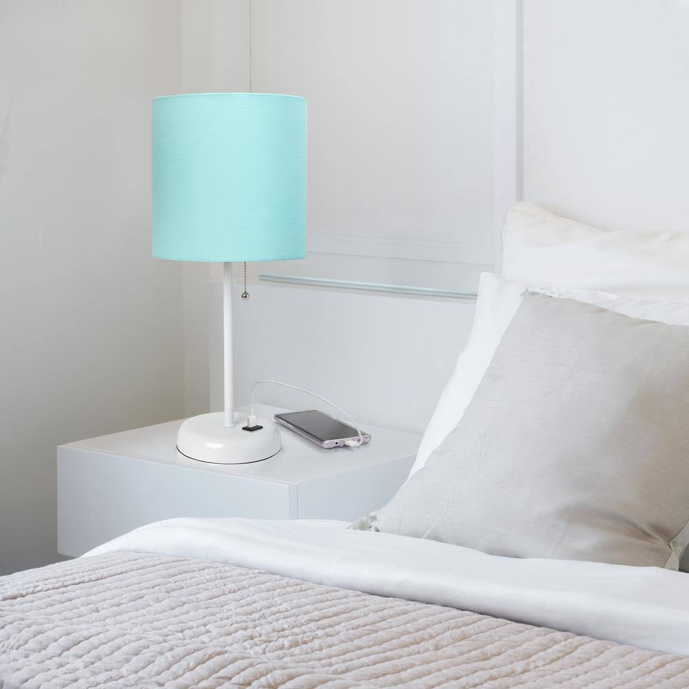 19.5 In. Aqua and White Stick Lamp with USB Charging Port