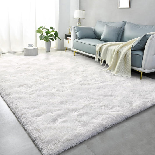 Super Soft Shag Area Rug for Living Room, 4X5.9 Ft Cream White Rug for Girls Bedroom, Modern Plush Throw Rug for Kids Room, Fuzzy Floor Carpet for Indoor Dorms Office Nursery Women Home Decor