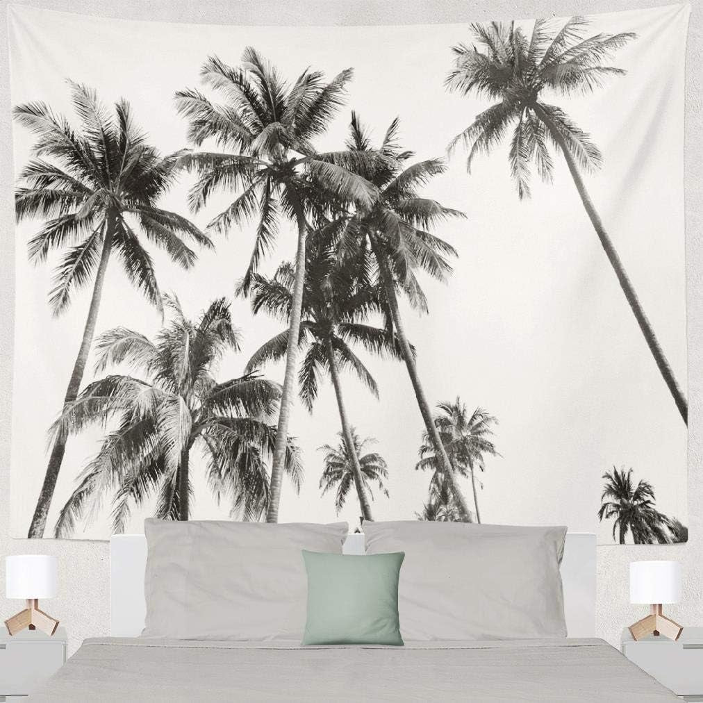 Ethnic Psychedelic Tapestry Wall Hanging Black and White Silhouettes Tropical Coconut Palm Trees White Palmliving Room Bedroom Art Nature Home Decorations 80 X 60 Inches