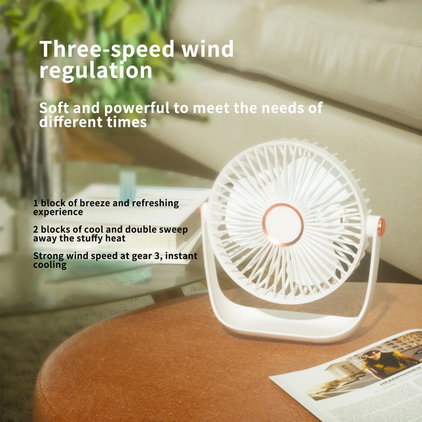 Small Fan Desktop Fan Quiet Brushless Turbine, Mini Electric Fan, Wall Mounted Usb 3-In-1 Portable Small Electric Night Light Fan