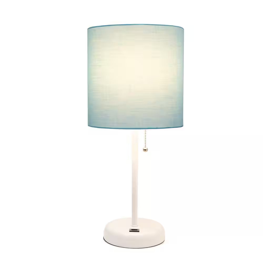 19.5 In. Aqua and White Stick Lamp with USB Charging Port