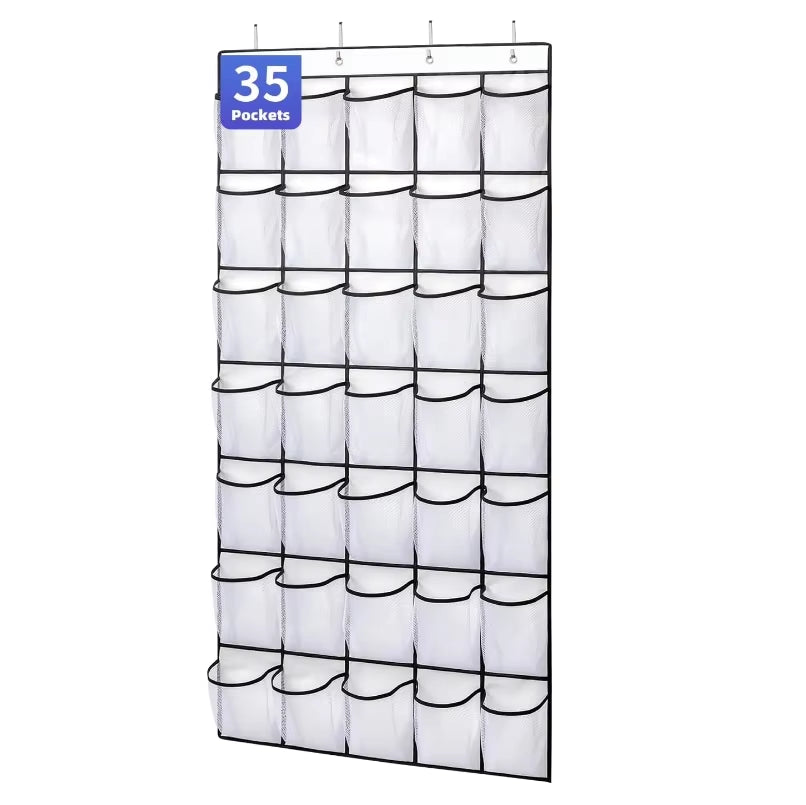 35 Pocket Wall-Mounted Sundries Shoe Organiser Closet Storage Shoe Rack Mesh Pocket Clear Hanging over the Door Shoe Organizers