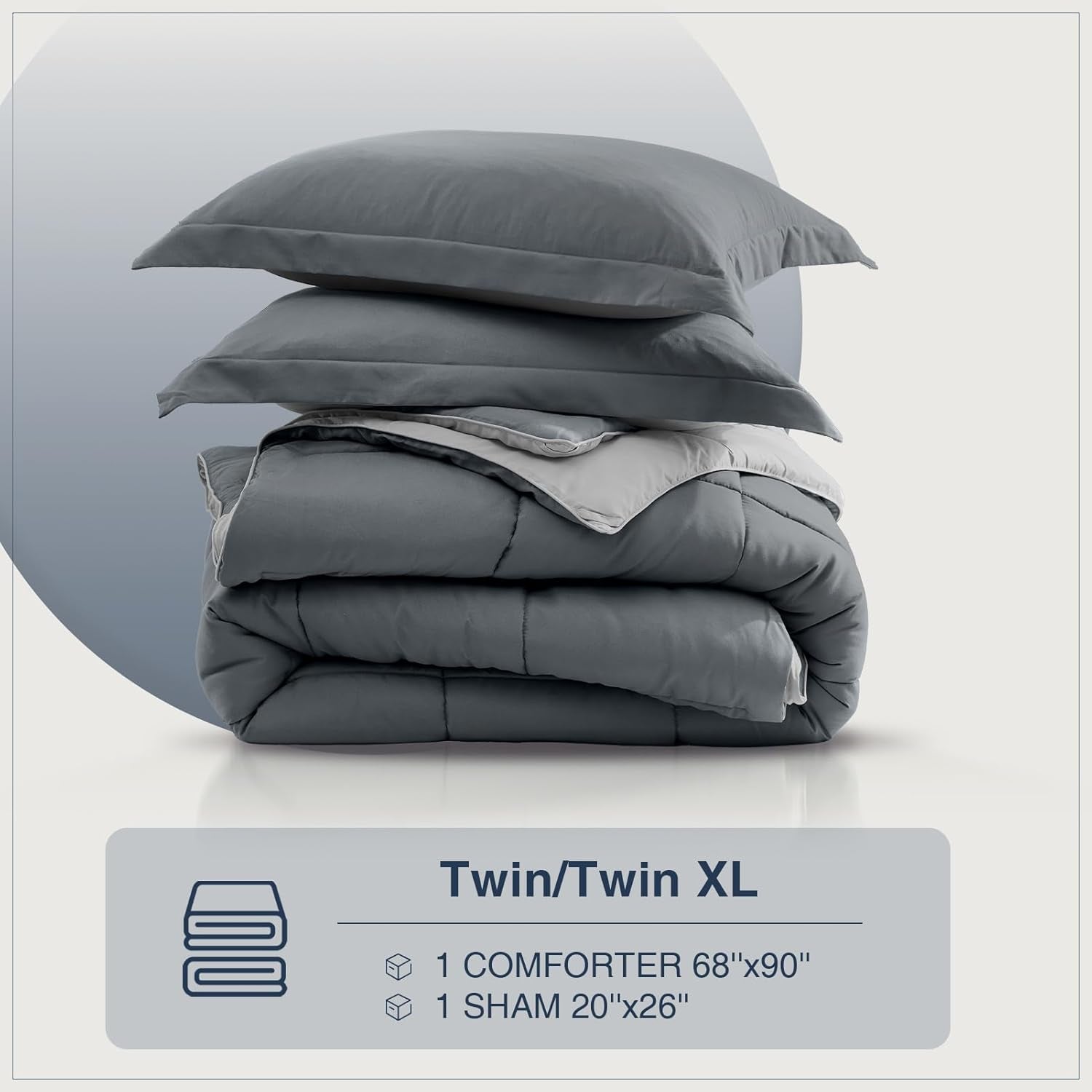 Twin Comforter Set, Grey Bedding Comforters Twin XL Size, 2 Pieces down Alternative Bed Comforter Lightweight, Soft Quilted Bed Set Breathable, Reversible All Season Bedding Sets Gray