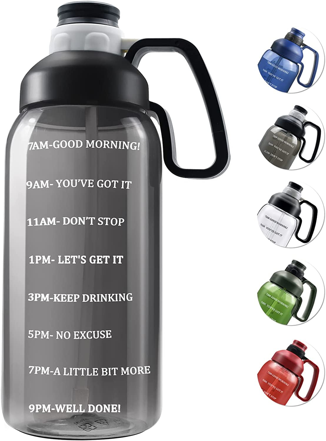 64 OZ Water Bottle with Straw, Motivational Half Gallon Water Bottles with Times to Drink, BPA Free 2L Sports Large Water Bottle with Handle Wide Mouth Water Jugs for Gym, Office, Working