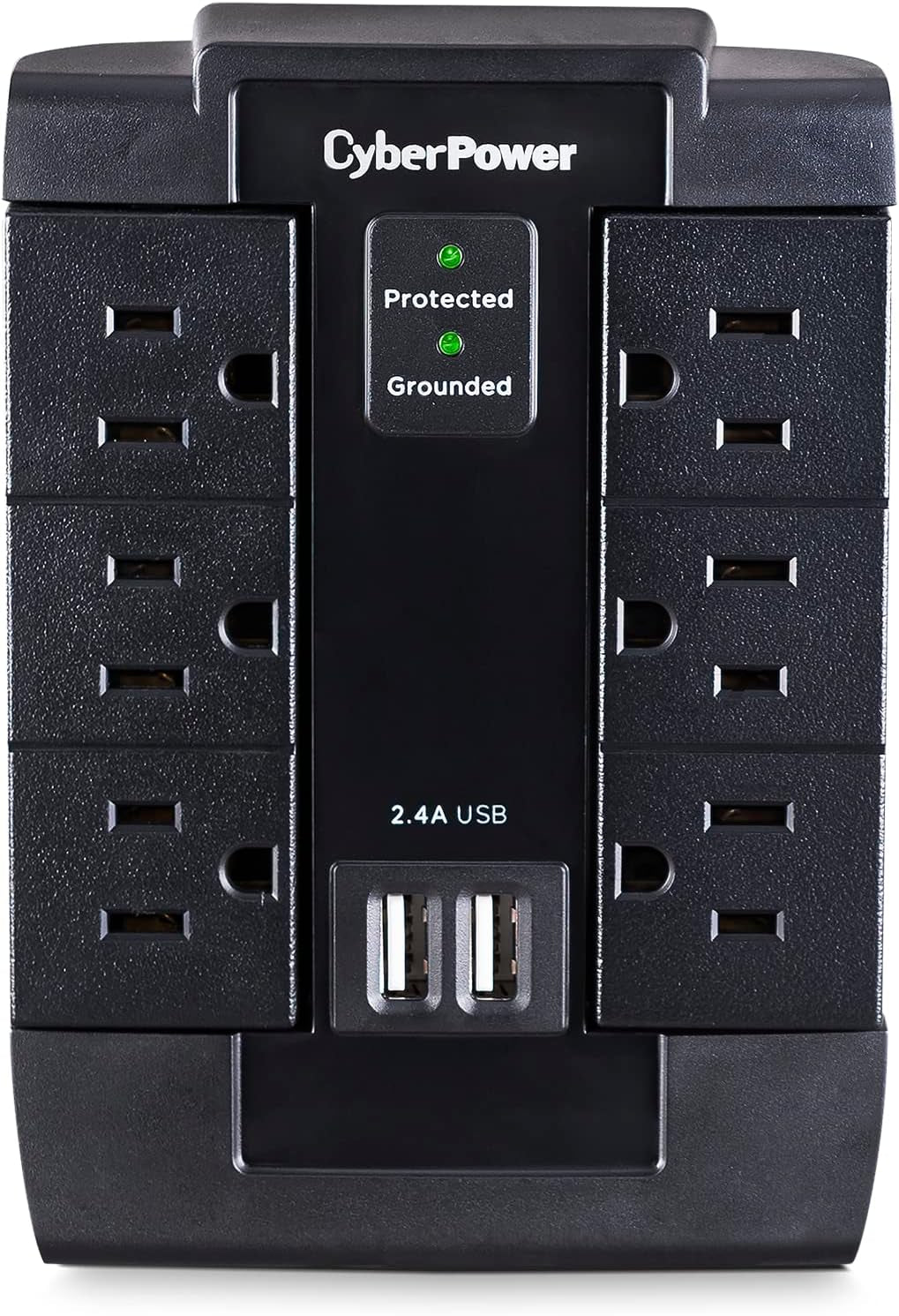 CSP600WSU Surge Protector, 1200J/125V, 6 Swivel Outlets, 2 USB Charging Ports, Wall Tap Design, Black