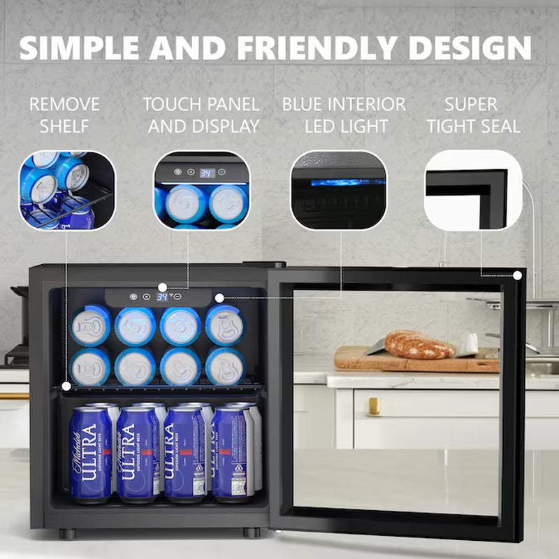 16.93-Inches W 55 -Can Capacity Black Freestanding Indoor Beverage Refrigerator with Glass Door