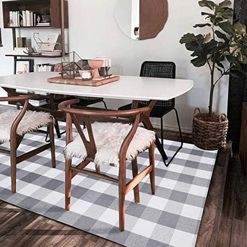 Buffalo Plaid Area Rug 4 X 6 Ft Gray and White Checkered Rug Washable Outdoor Rugs Cotton Rugs for Bedroom Front Door Mat Carpet for Front Porch Living Room Dining Room Kitchen