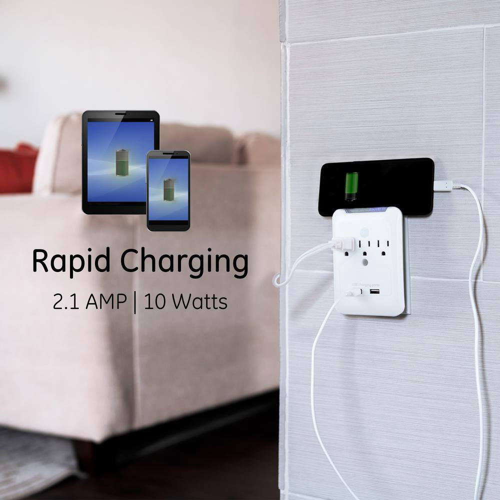 3-Outlet 2 USB Rapid Charging Port Pro Sur Protector Tap