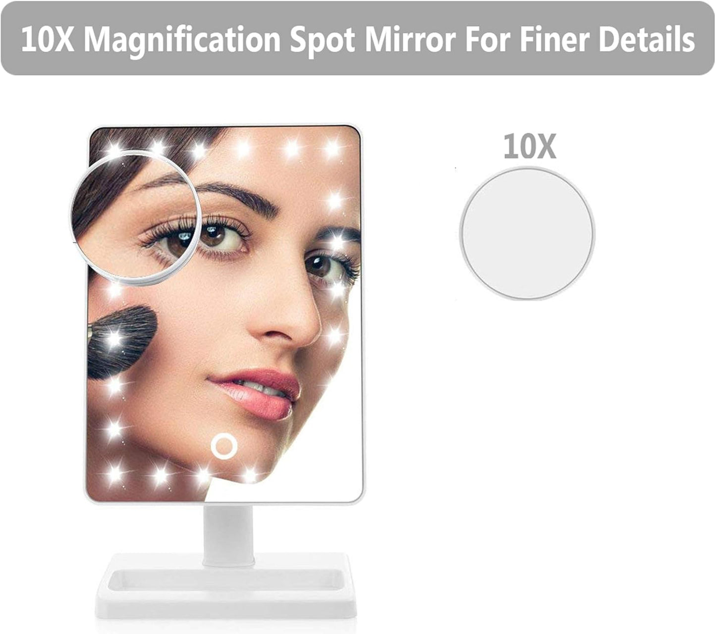 Large Lighted Makeup Vanity Dressing Table Mirror with 24 LED Light, Illuminated Tabletops Cosmetic Mirror, with 10X Magnification Detail Mirror and Dimmer Switch, Battery Operated, White