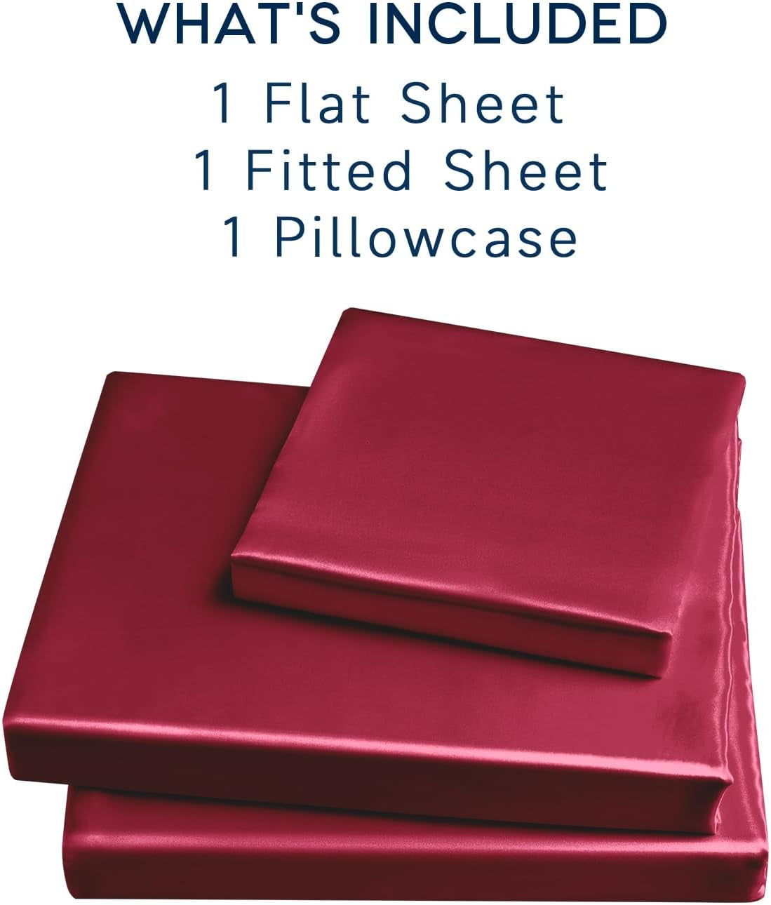 Satin Sheets Twin XL Size - 3 Pieces Luxury Silky Soft Bed Sheets, Wrinkle-Free Burgundy Satin Silk Sheet Set with 1 Deep Pocket Fitted Sheet, 1 Flat Sheet, 1 Pillow Case