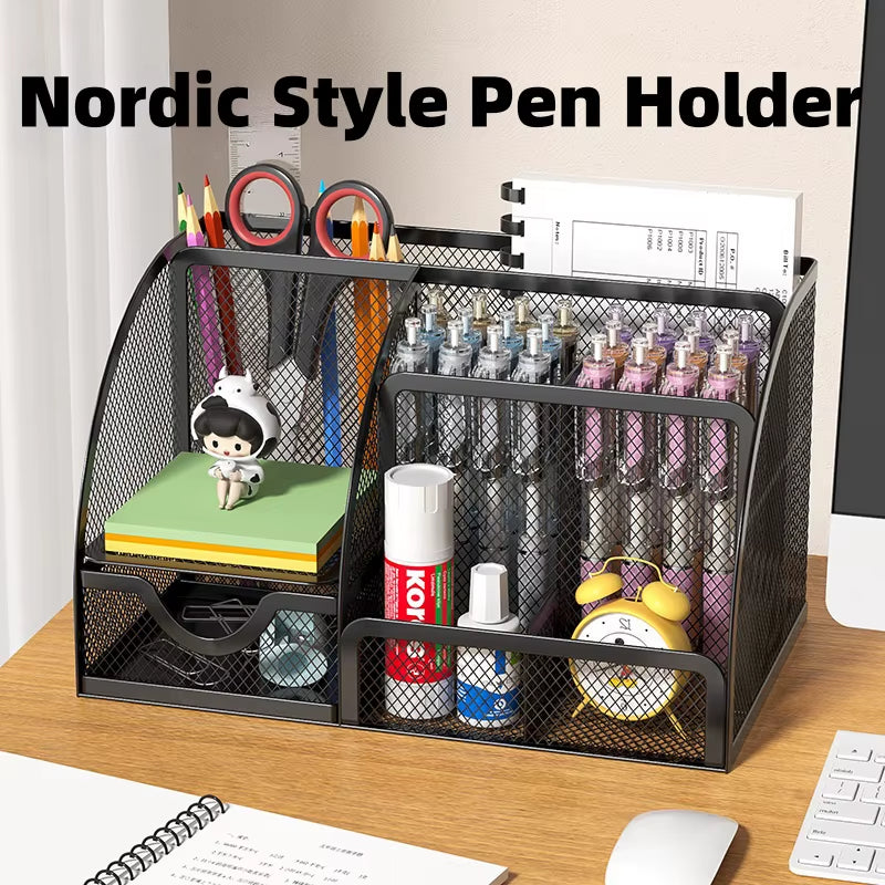 Metal Pen Holder Creative Simple Stationery Storage Box Pen Holder Desktop Decoration Simple Office Supplies Pen Holder Student