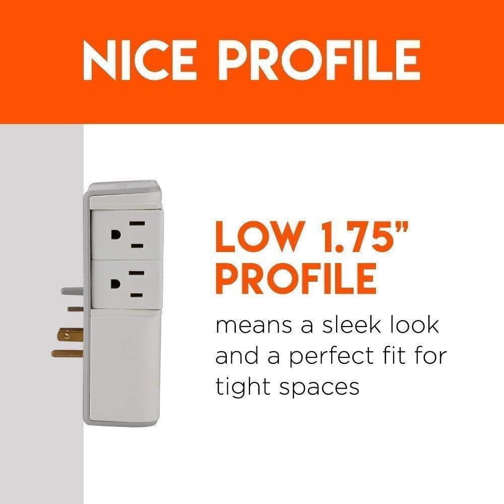 USB Wall Charger Surge Protector with 4 Pivoting AC Outlets & 2 USB Ports – Packs 1080 Joules of Surge Protection & Installs on Existing Outlets to Protect Gear (2 Pack)