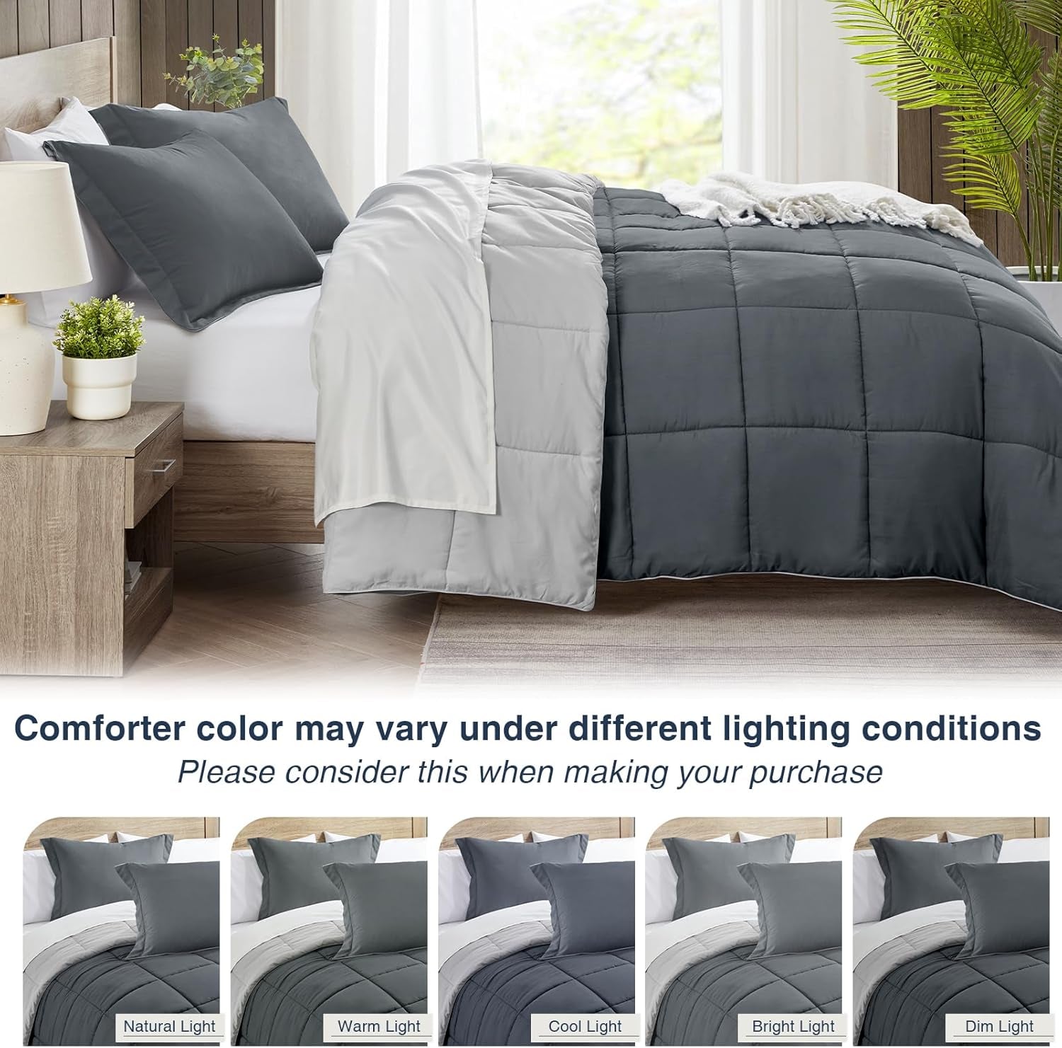 Twin Comforter Set, Grey Bedding Comforters Twin XL Size, 2 Pieces down Alternative Bed Comforter Lightweight, Soft Quilted Bed Set Breathable, Reversible All Season Bedding Sets Gray