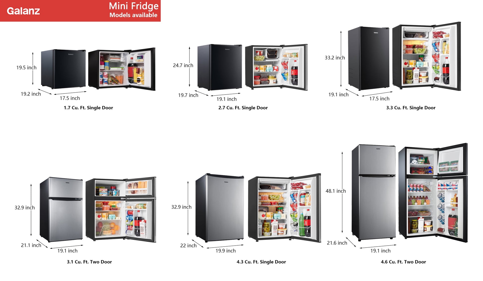 3.3 Cu Ft One Door Mini Fridge, Black Estar, New