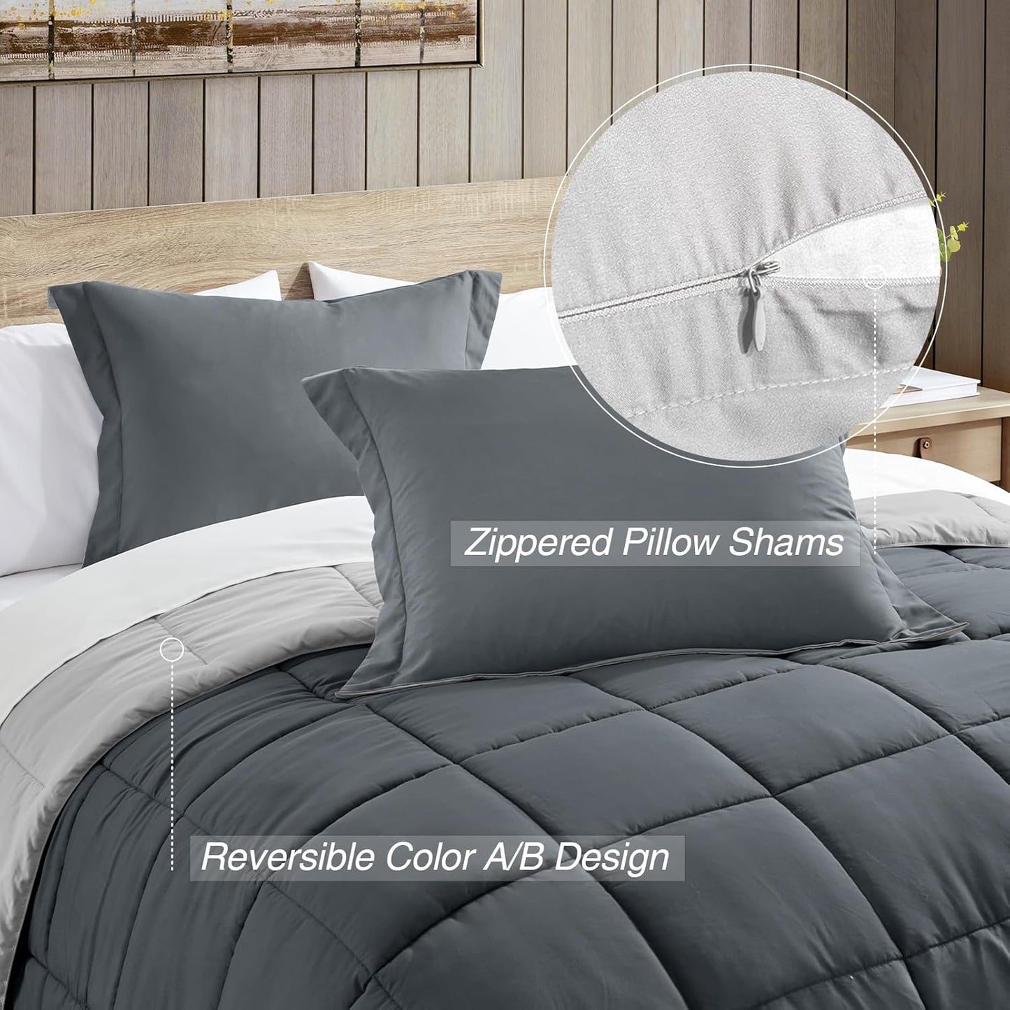 Twin Comforter Set, Grey Bedding Comforters Twin XL Size, 2 Pieces down Alternative Bed Comforter Lightweight, Soft Quilted Bed Set Breathable, Reversible All Season Bedding Sets Gray