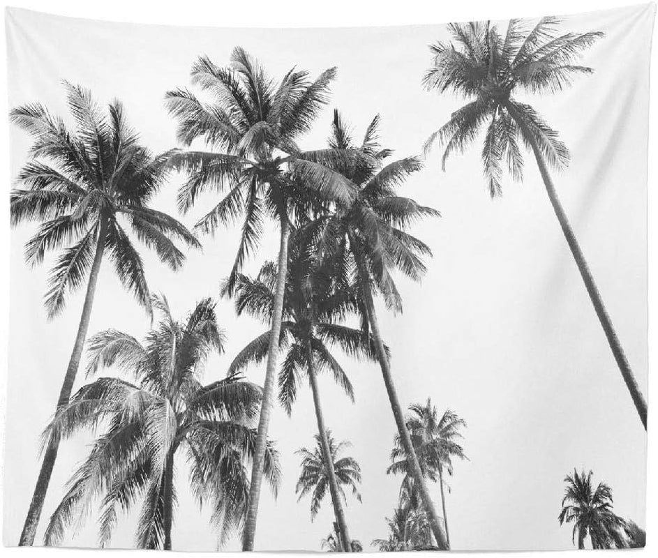 Ethnic Psychedelic Tapestry Wall Hanging Black and White Silhouettes Tropical Coconut Palm Trees White Palmliving Room Bedroom Art Nature Home Decorations 80 X 60 Inches