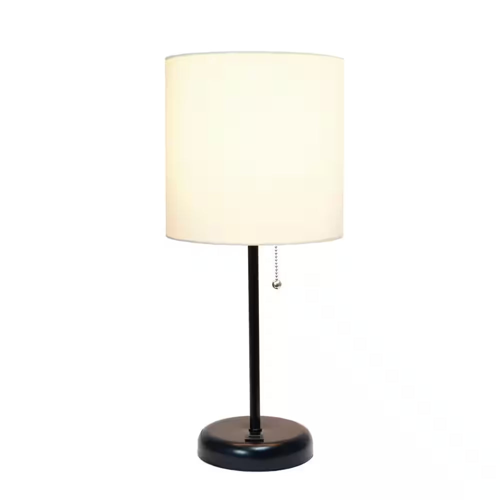 19.5 In. White and Black Stick Lamp with USB Charging Port