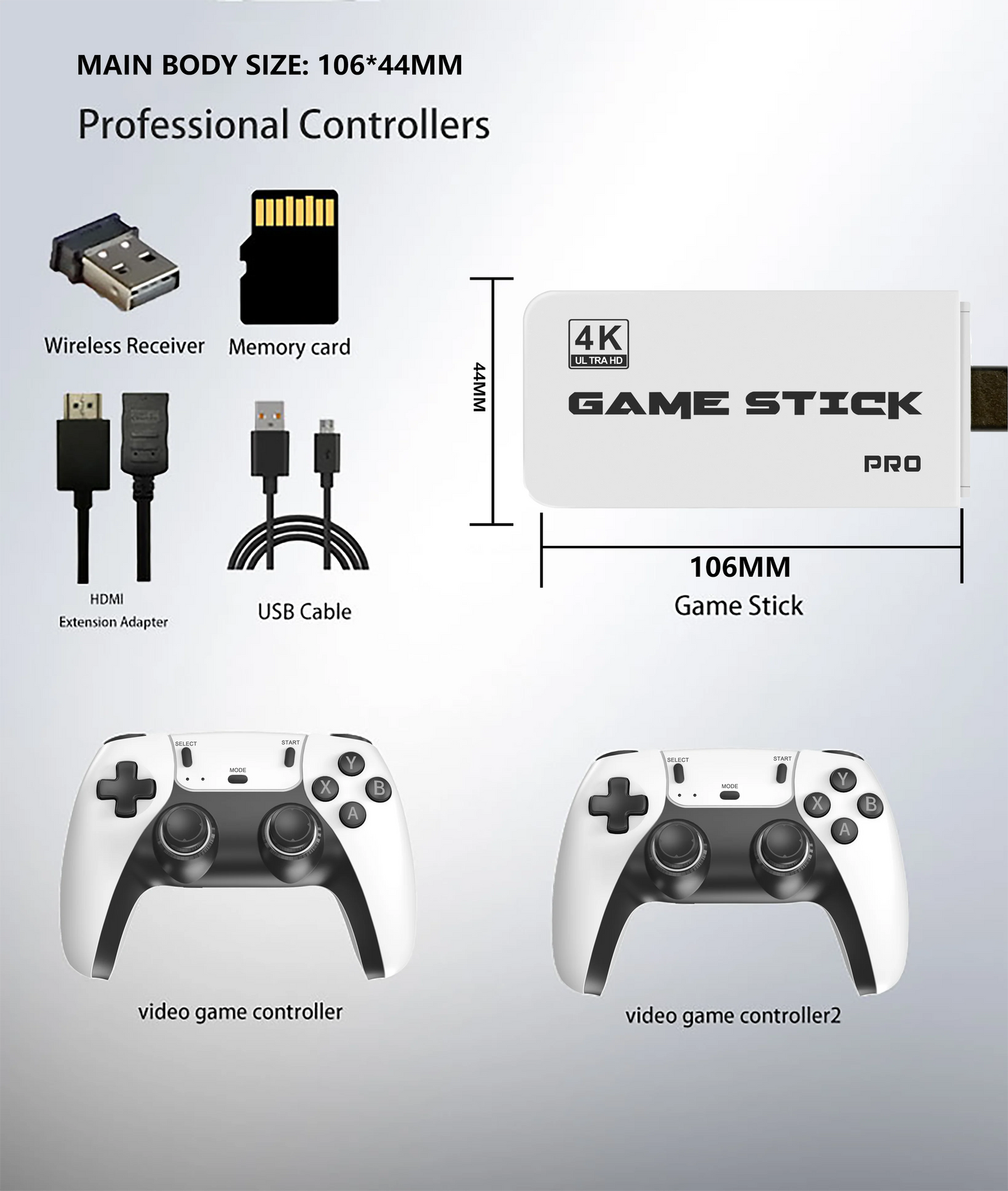 4K Pro Game Stick 64G 30000+ Video Game Console 2.4G Double Wireless Controller 4K Retro Game TV Stick Retro Classic Games