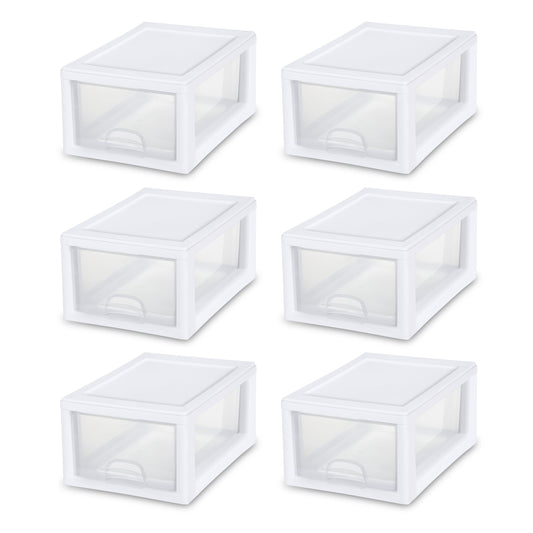 1.5 Gallon Plastic Drawer Chests, White, 6 Count