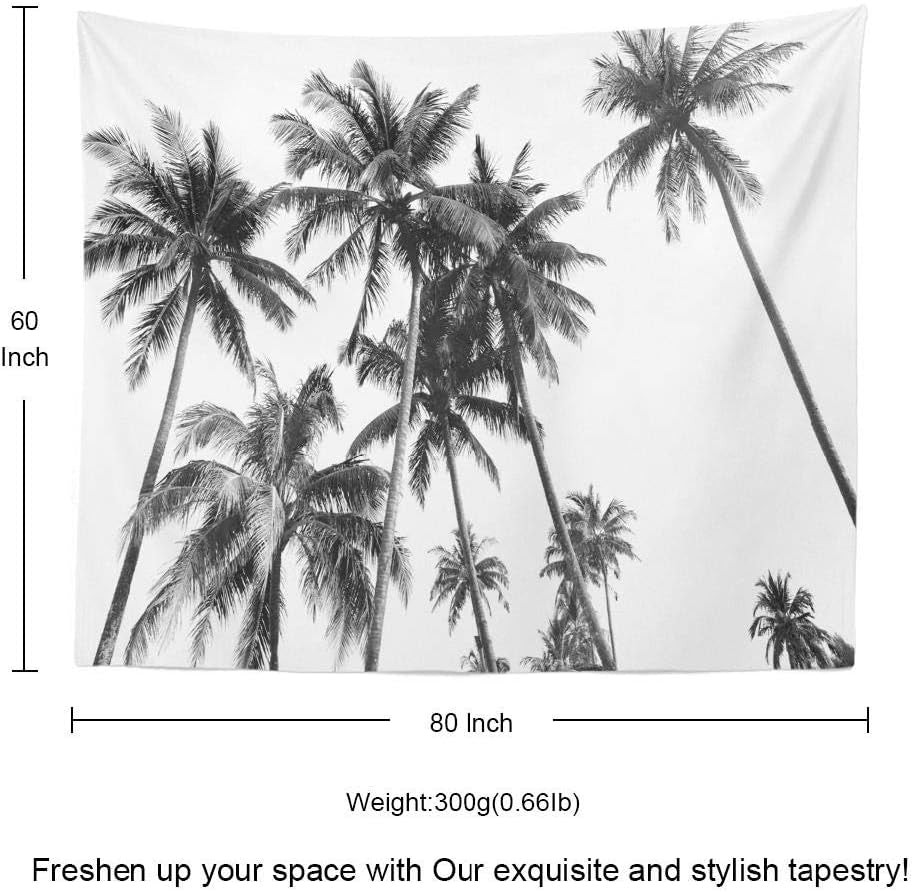 Ethnic Psychedelic Tapestry Wall Hanging Black and White Silhouettes Tropical Coconut Palm Trees White Palmliving Room Bedroom Art Nature Home Decorations 80 X 60 Inches