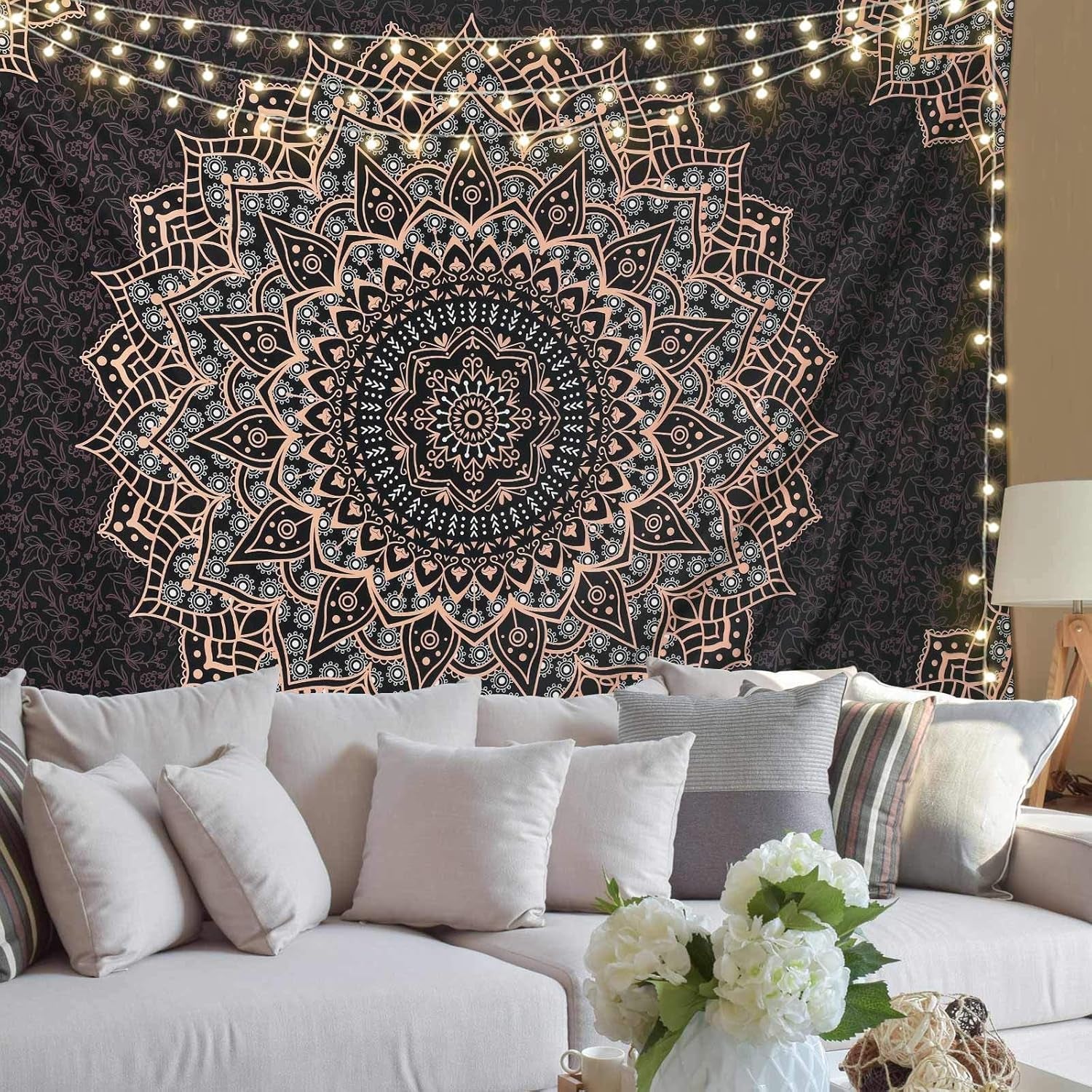 Black Mandala Tapestry Wall Hanging Psychedelic Aesthetic Indian Hippie Wall Decor Bohemian Wall Art Boho Home Decoration for Bedroom,Living Room,Dorm