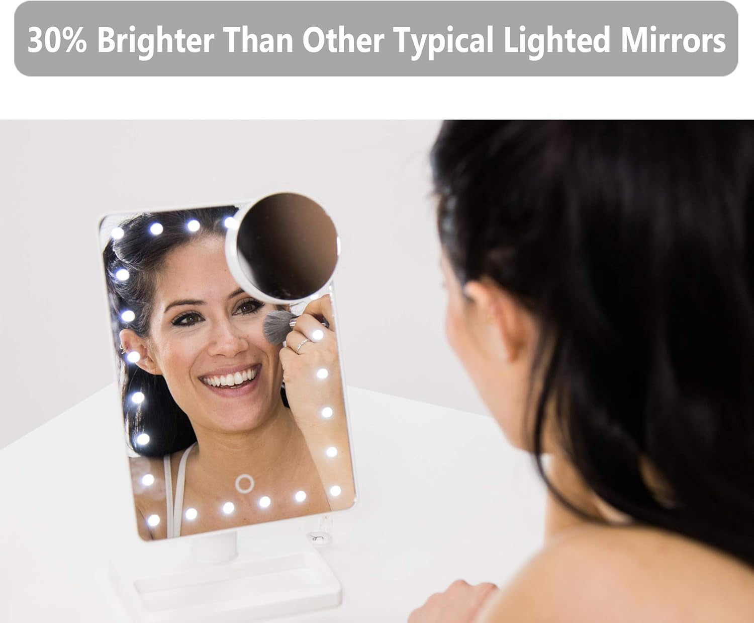 Large Lighted Makeup Vanity Dressing Table Mirror with 24 LED Light, Illuminated Tabletops Cosmetic Mirror, with 10X Magnification Detail Mirror and Dimmer Switch, Battery Operated, White