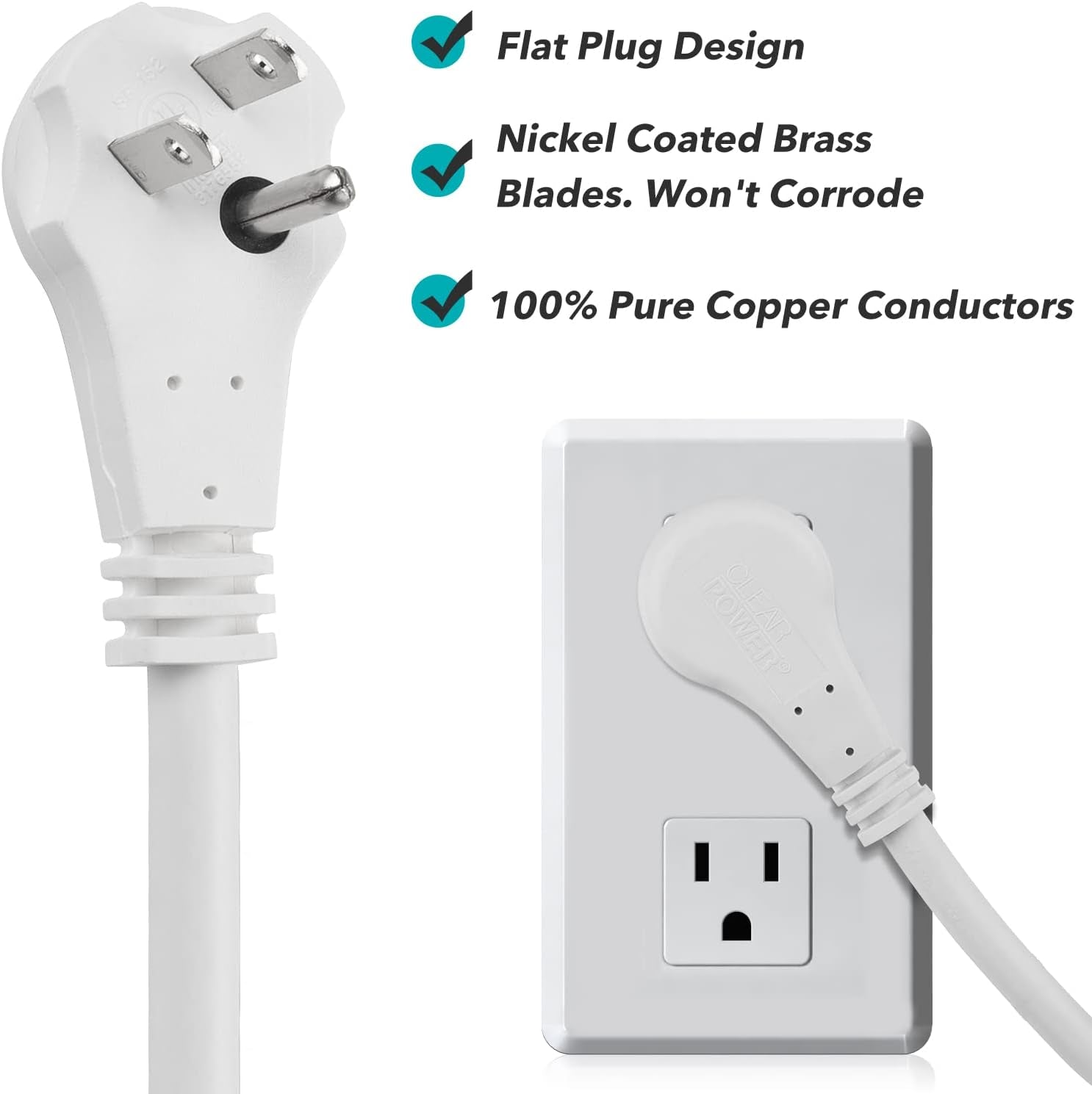 6 Ft 3 Outlet Heavy Duty Flat Plug Extension Cord 14/3 SJT for Small Tools, Appliance and Office Equipment, White, 3 Prong Grounded, DCIC-0046-DC