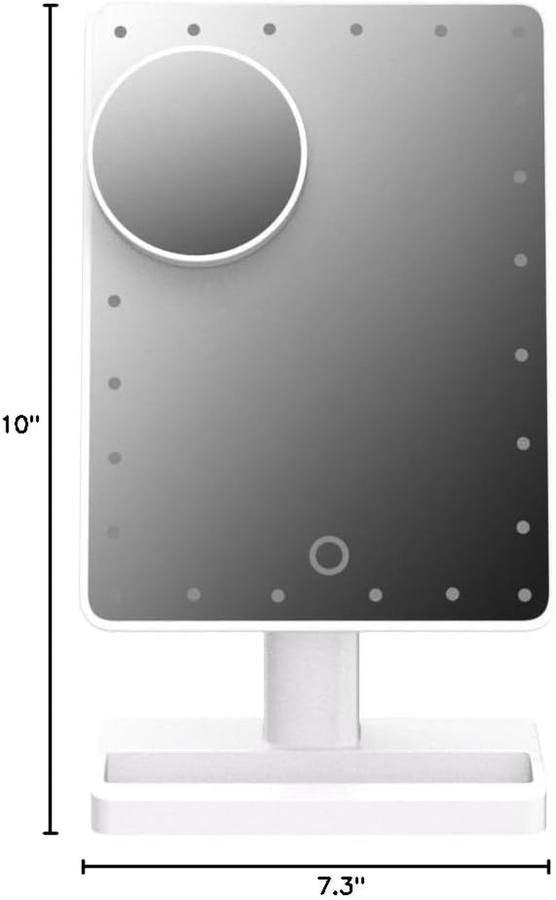 Large Lighted Makeup Vanity Dressing Table Mirror with 24 LED Light, Illuminated Tabletops Cosmetic Mirror, with 10X Magnification Detail Mirror and Dimmer Switch, Battery Operated, White