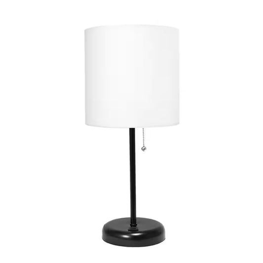 19.5 In. White and Black Stick Lamp with USB Charging Port