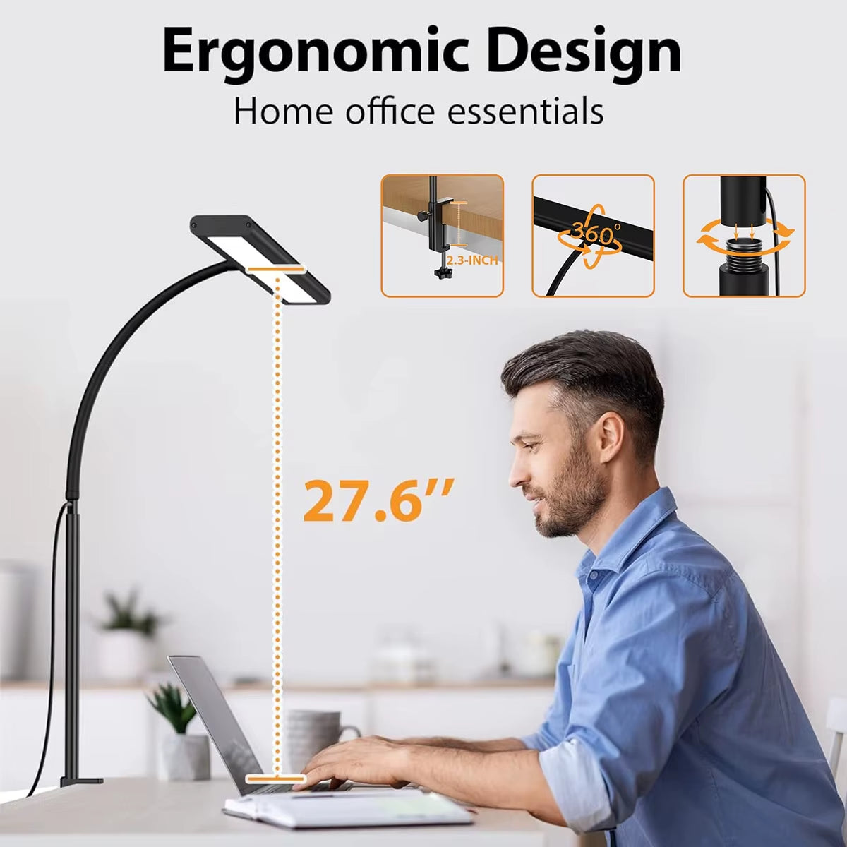 LED Desk Lamp with Clamp Remote Control Computer Desk Light Bright Desktop Light Adjustable Gooseneck Dimmable Clamp Desk Light