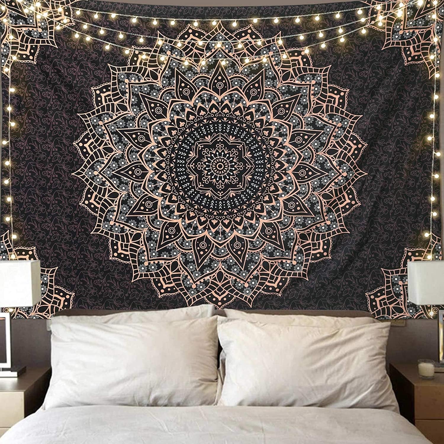 Black Mandala Tapestry Wall Hanging Psychedelic Aesthetic Indian Hippie Wall Decor Bohemian Wall Art Boho Home Decoration for Bedroom,Living Room,Dorm