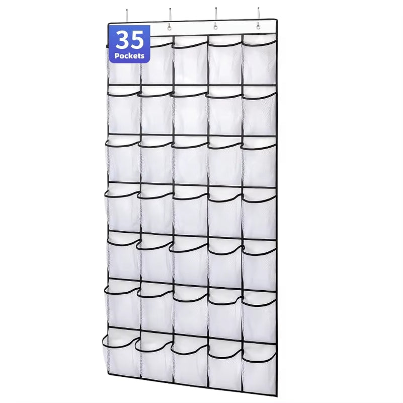 35 Pocket Wall-Mounted Sundries Shoe Organiser Closet Storage Shoe Rack Mesh Pocket Clear Hanging over the Door Shoe Organizers