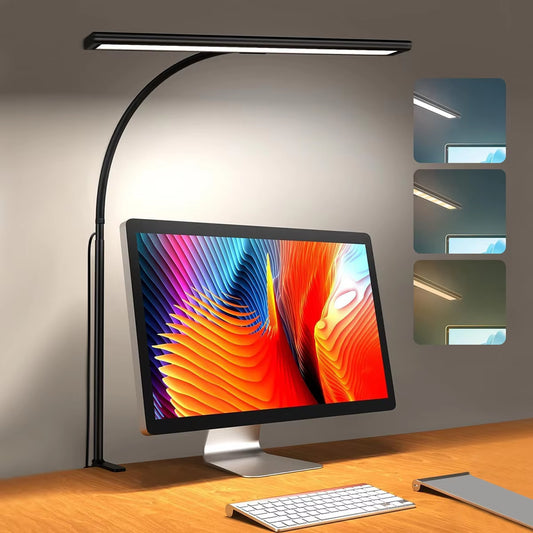 LED Desk Lamp with Clamp Remote Control Computer Desk Light Bright Desktop Light Adjustable Gooseneck Dimmable Clamp Desk Light